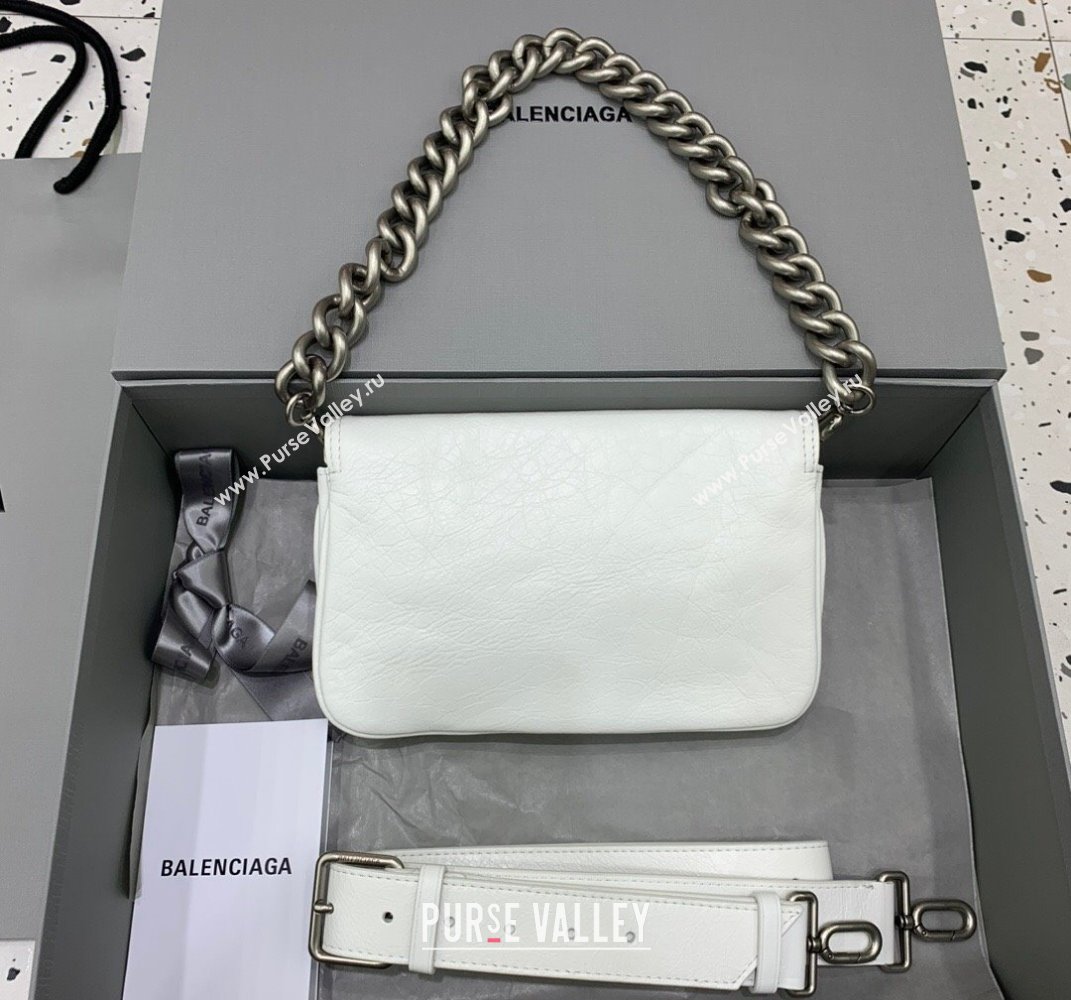 Balenciaga BB Soft Small Flap Bag in white peach calfskin, aged-silver hardware 2025 (JM-250408089)
