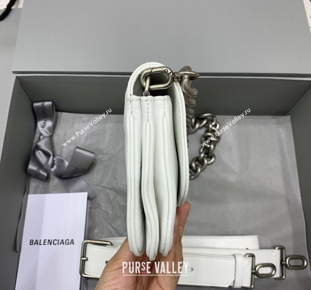 Balenciaga BB Soft Small Flap Bag in white peach calfskin, aged-silver hardware 2025 (JM-250408089)