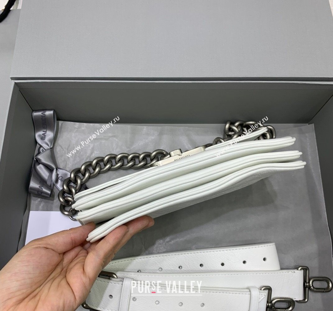 Balenciaga BB Soft Small Flap Bag in white peach calfskin, aged-silver hardware 2025 (JM-250408089)