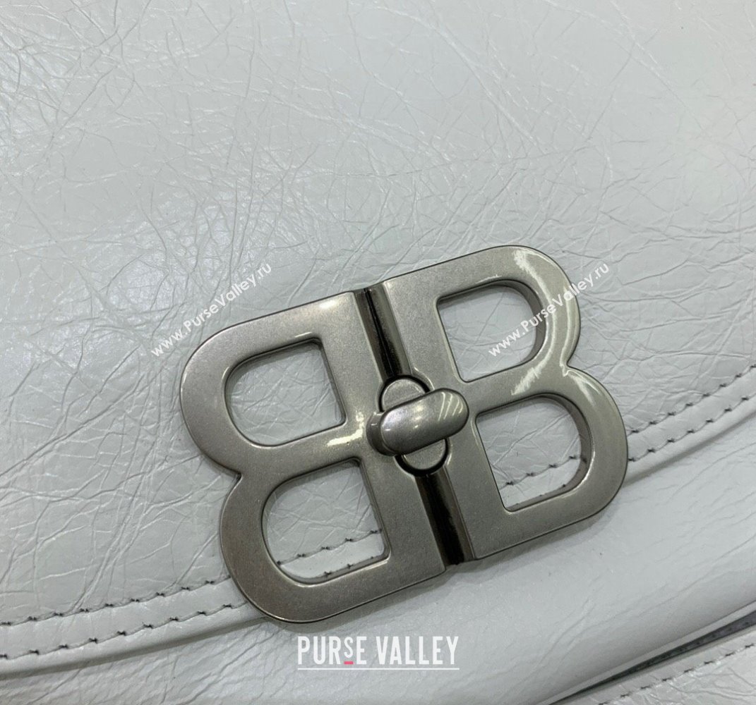 Balenciaga BB Soft Small Flap Bag in white peach calfskin, aged-silver hardware 2025 (JM-250408089)