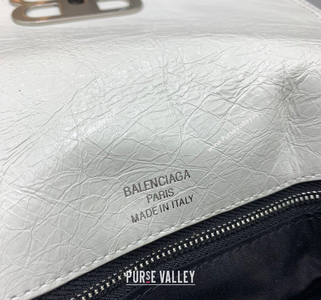 Balenciaga BB Soft Small Flap Bag in white peach calfskin, aged-silver hardware 2025 (JM-250408089)