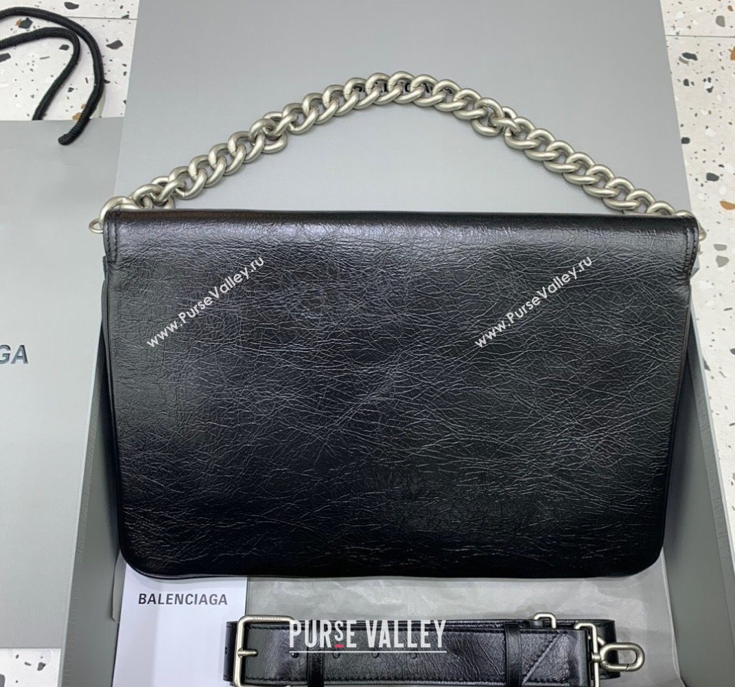 Balenciaga BB Soft Large Flap Bag in black peach calfskin, aged-silver hardware 2025 (JM-250408090)