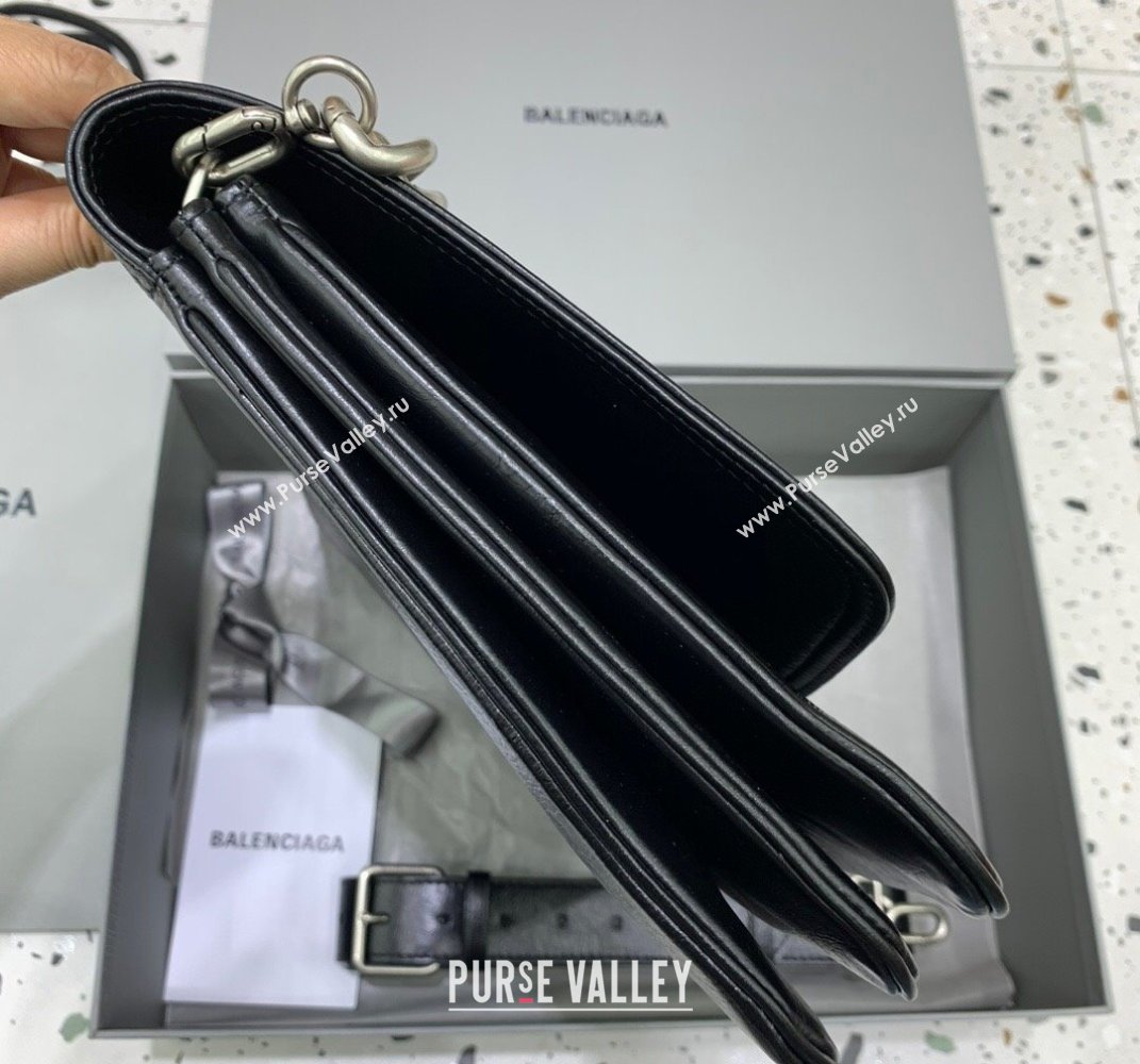 Balenciaga BB Soft Large Flap Bag in black peach calfskin, aged-silver hardware 2025 (JM-250408090)