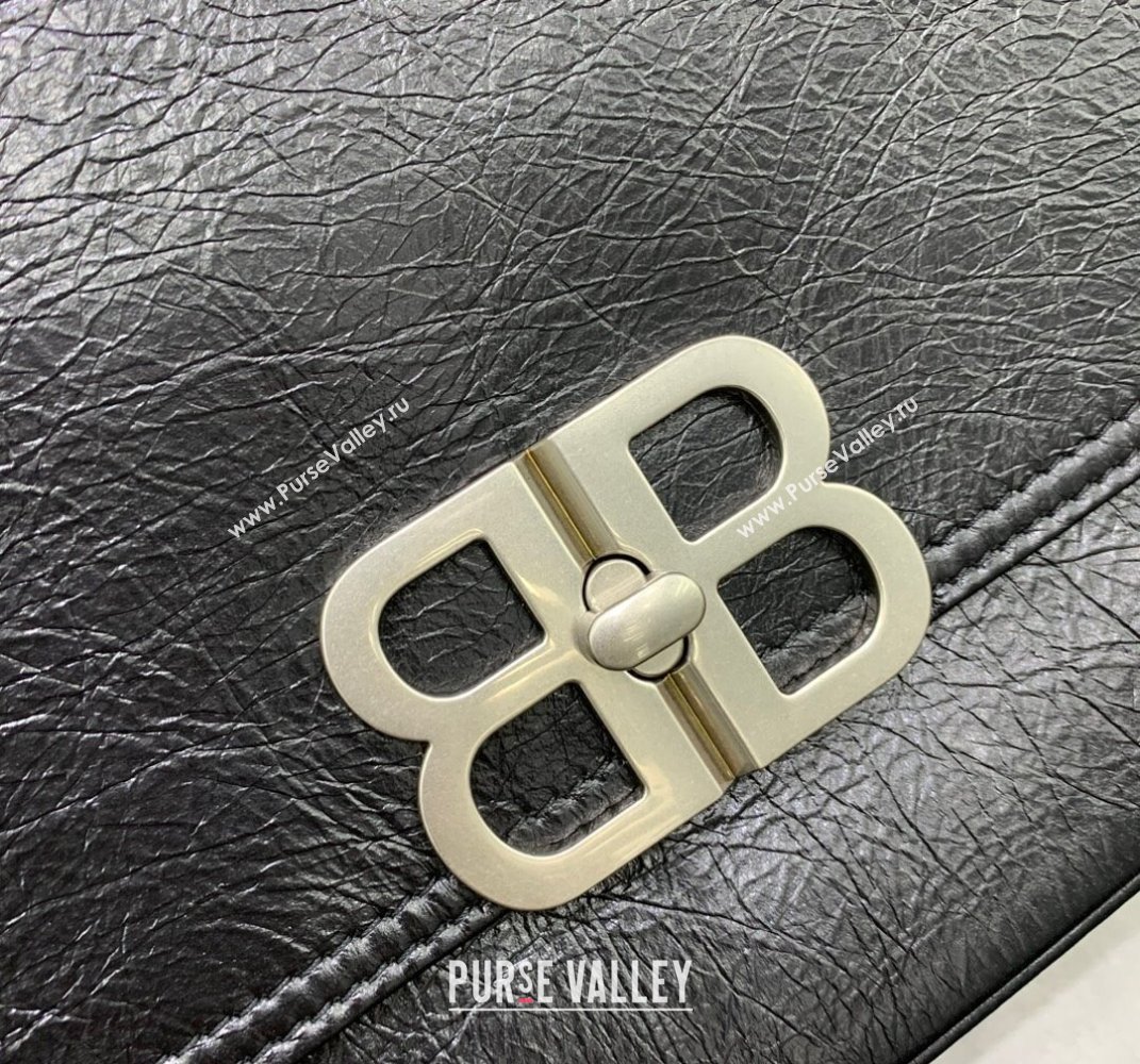 Balenciaga BB Soft Large Flap Bag in black peach calfskin, aged-silver hardware 2025 (JM-250408090)