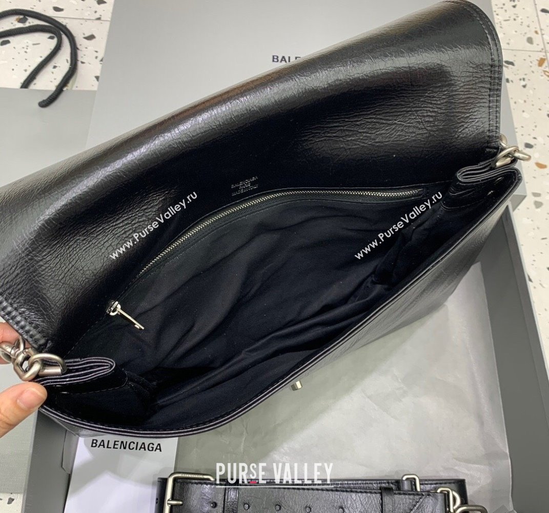 Balenciaga BB Soft Large Flap Bag in black peach calfskin, aged-silver hardware 2025 (JM-250408090)