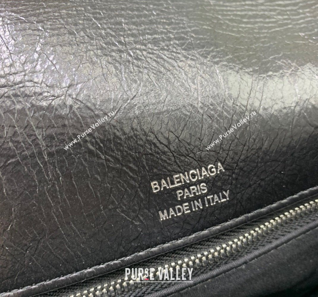 Balenciaga BB Soft Large Flap Bag in black peach calfskin, aged-silver hardware 2025 (JM-250408090)