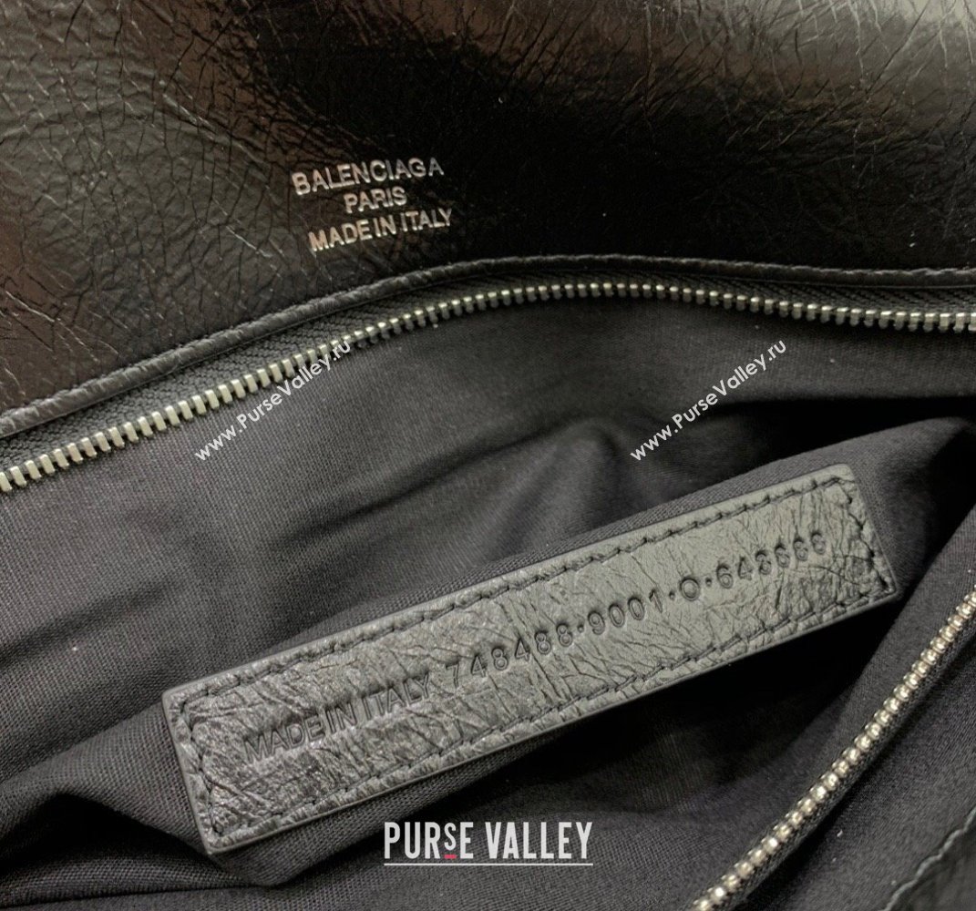 Balenciaga BB Soft Large Flap Bag in black peach calfskin, aged-silver hardware 2025 (JM-250408090)