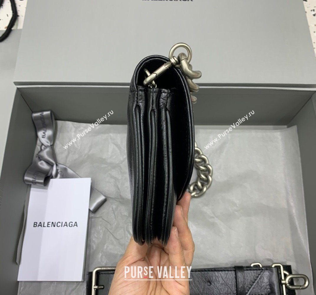 Balenciaga BB Soft Small Flap Bag in black peach calfskin, aged-silver hardware 2025 (JM-250408091)