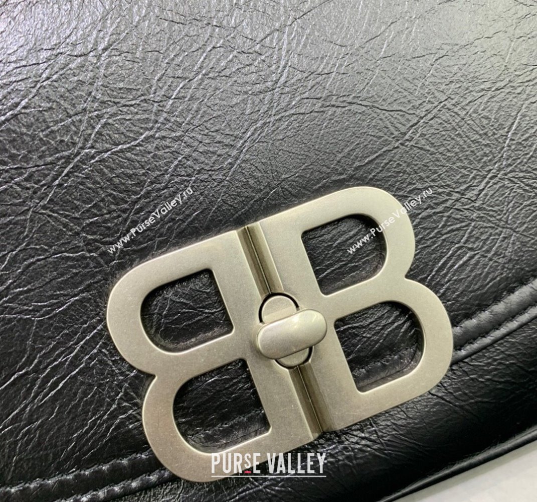Balenciaga BB Soft Small Flap Bag in black peach calfskin, aged-silver hardware 2025 (JM-250408091)
