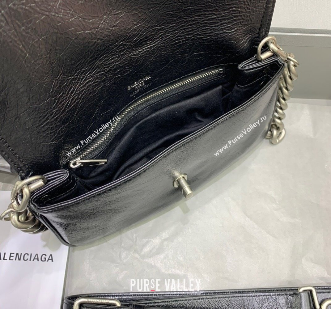 Balenciaga BB Soft Small Flap Bag in black peach calfskin, aged-silver hardware 2025 (JM-250408091)