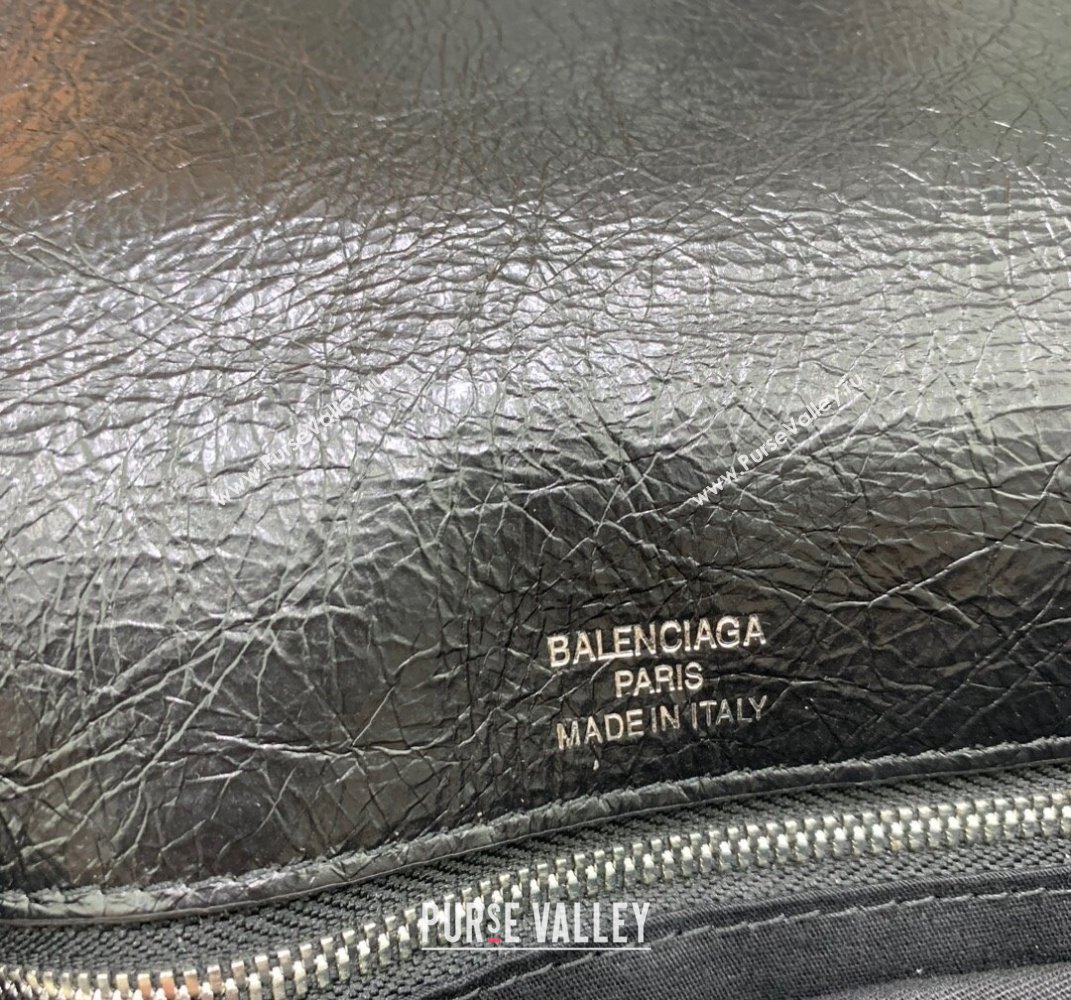 Balenciaga BB Soft Small Flap Bag in black peach calfskin, aged-silver hardware 2025 (JM-250408091)
