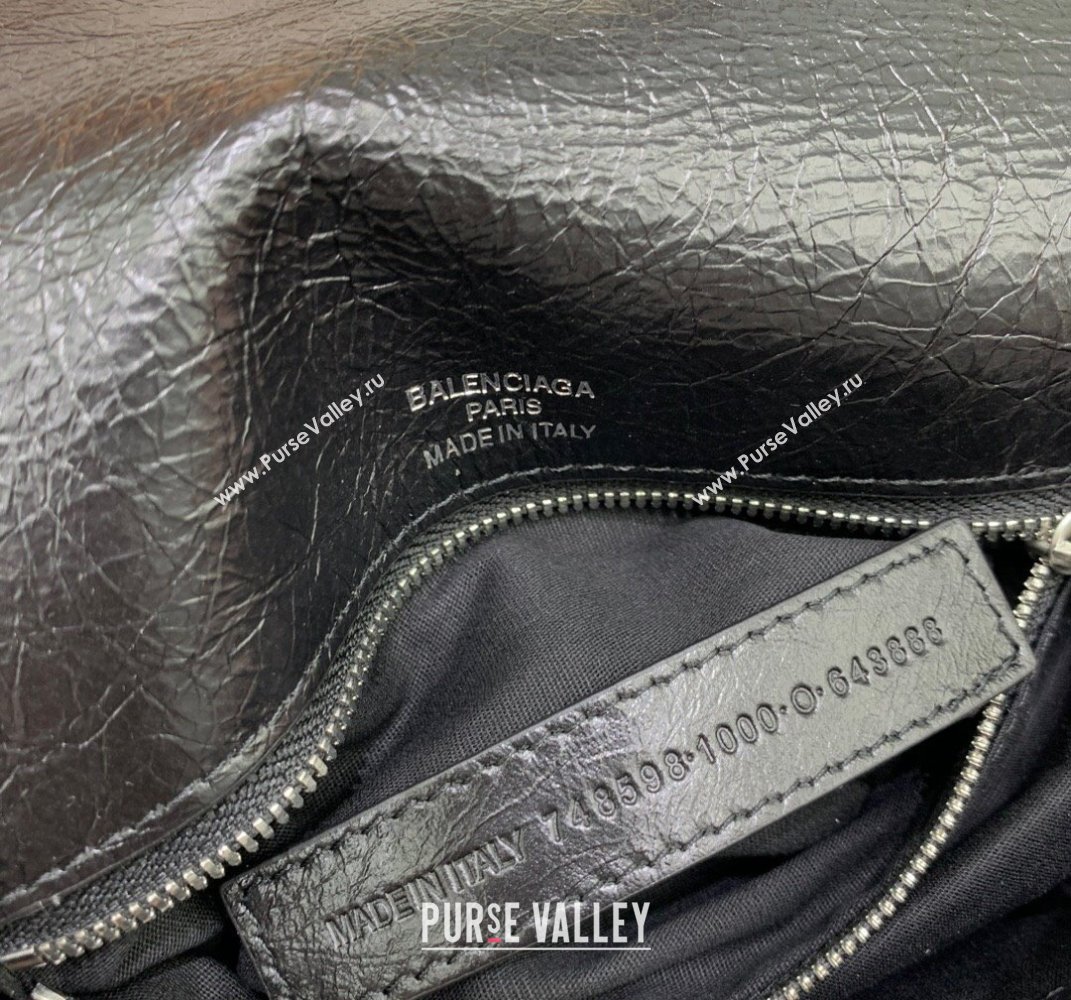 Balenciaga BB Soft Small Flap Bag in black peach calfskin, aged-silver hardware 2025 (JM-250408091)