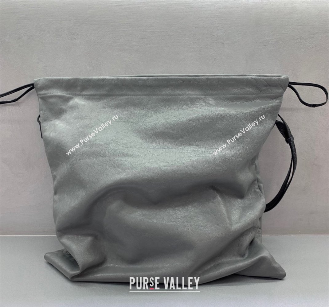 Balenciaga Shopper Large Dust Bag Crossbody Pouch in Grey Arena lambskin, aged-silver hardware 2025 (JM-250408092)