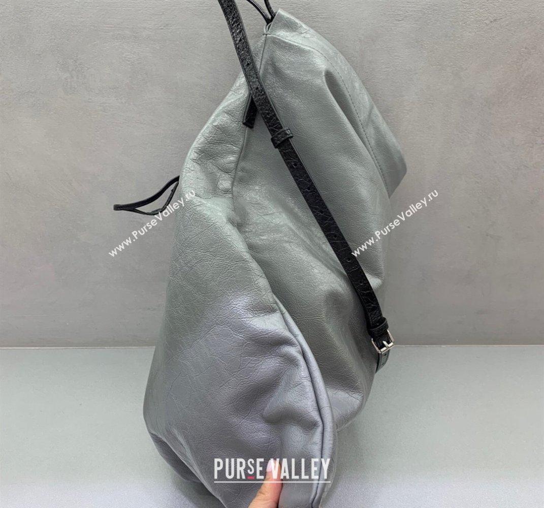 Balenciaga Shopper Large Dust Bag Crossbody Pouch in Grey Arena lambskin, aged-silver hardware 2025 (JM-250408092)