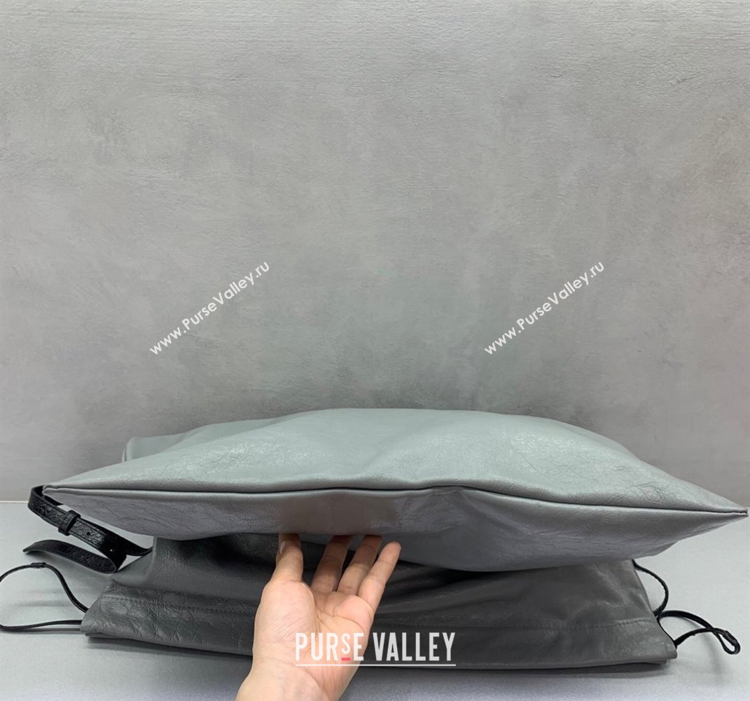 Balenciaga Shopper Large Dust Bag Crossbody Pouch in Grey Arena lambskin, aged-silver hardware 2025 (JM-250408092)