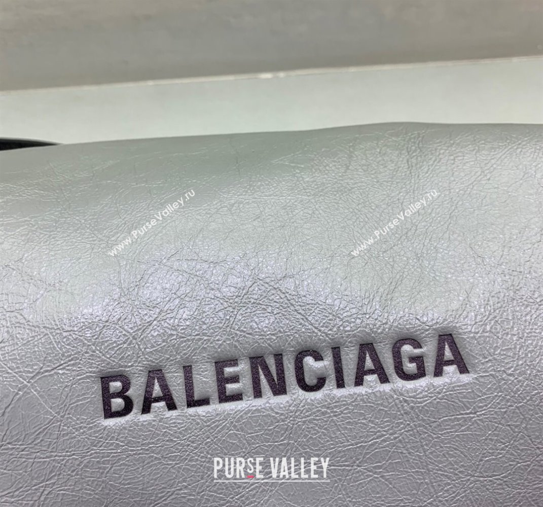 Balenciaga Shopper Large Dust Bag Crossbody Pouch in Grey Arena lambskin, aged-silver hardware 2025 (JM-250408092)