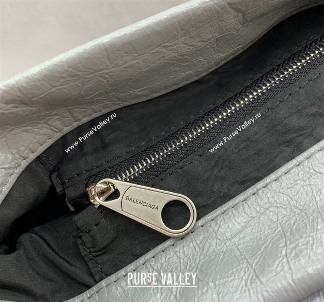 Balenciaga Shopper Large Dust Bag Crossbody Pouch in Grey Arena lambskin, aged-silver hardware 2025 (JM-250408092)