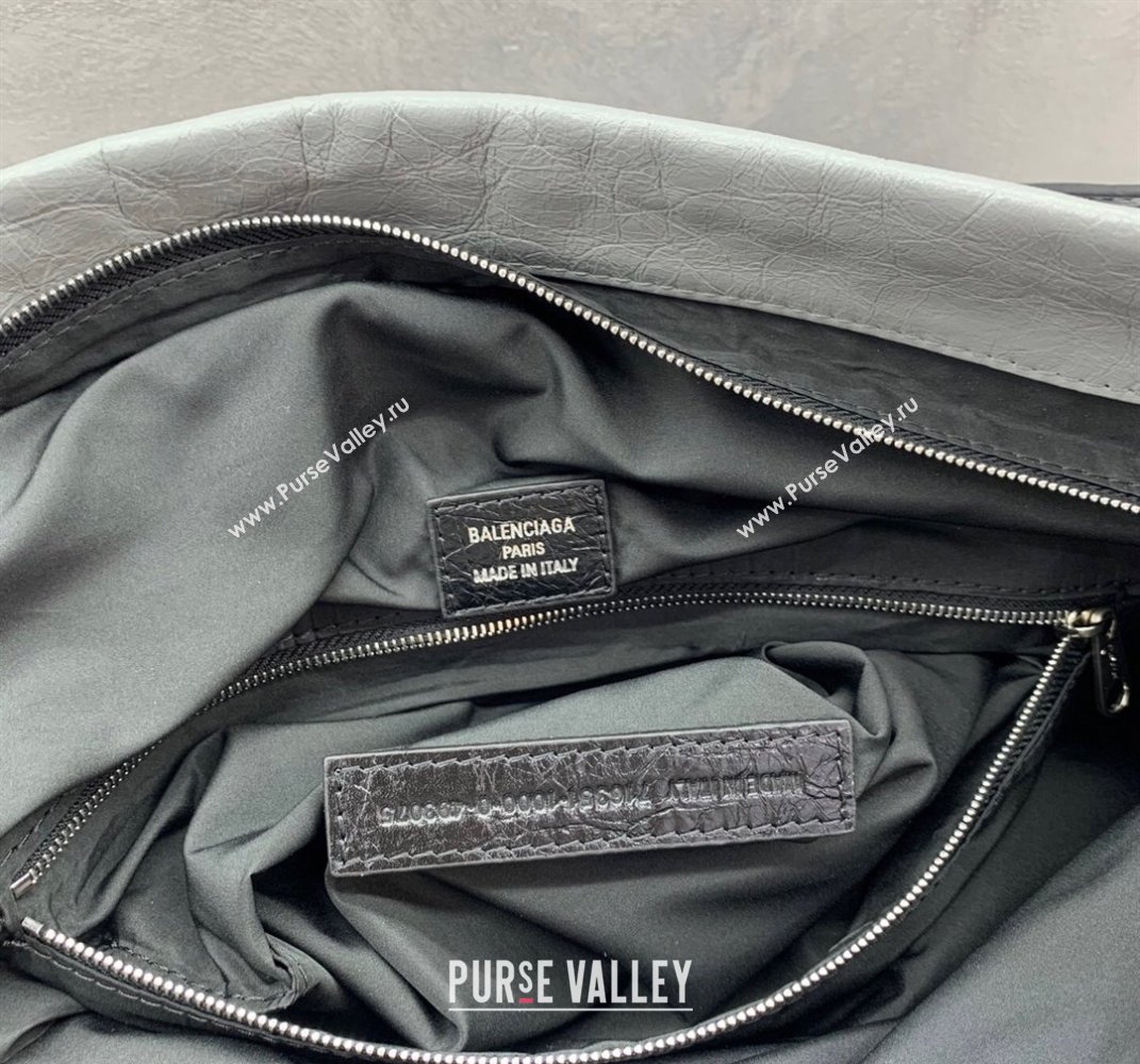 Balenciaga Shopper Large Dust Bag Crossbody Pouch in Grey Arena lambskin, aged-silver hardware 2025 (JM-250408092)