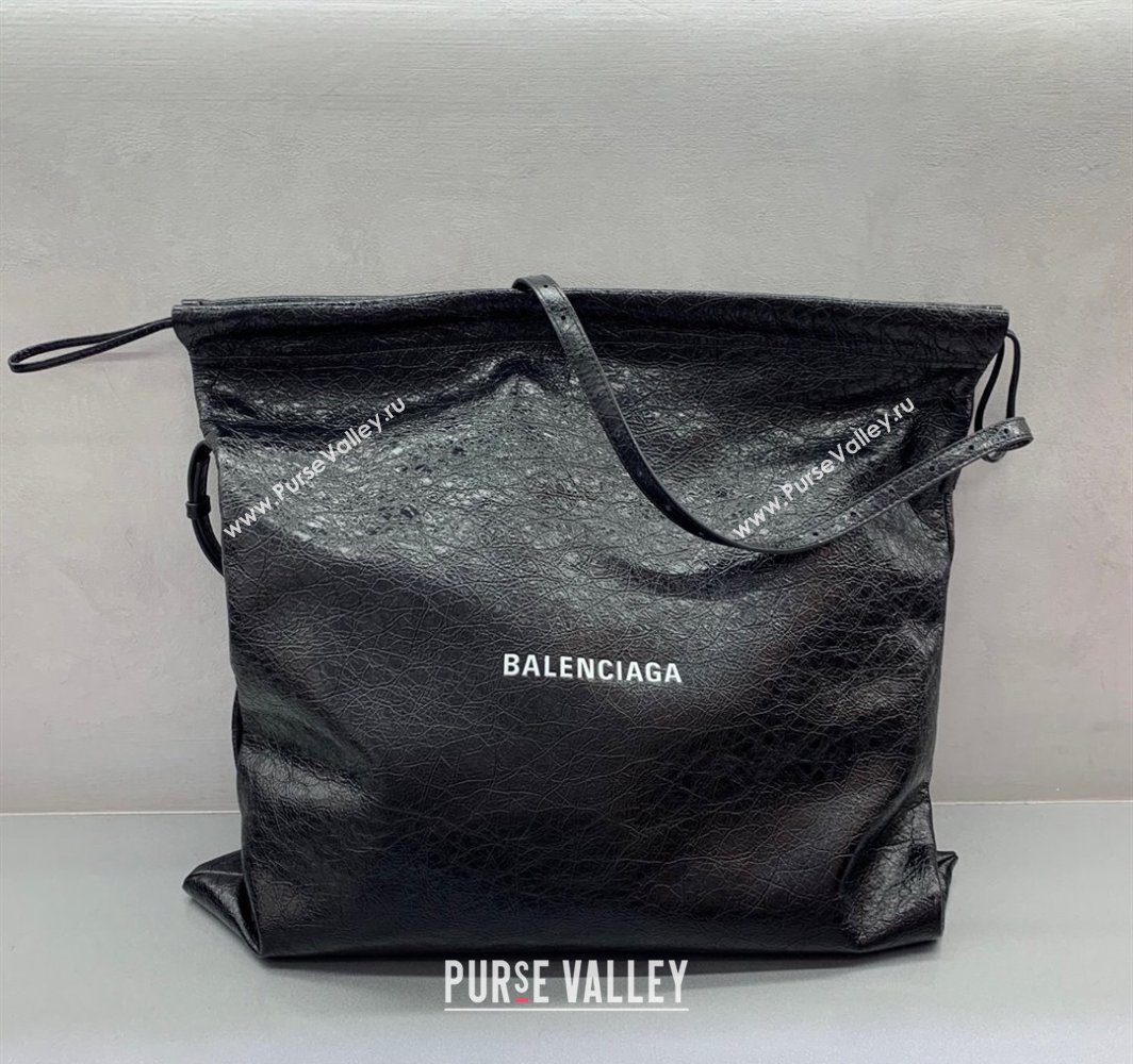 Balenciaga Shopper Large Dust Bag Crossbody Pouch in Black Arena lambskin, aged-silver hardware 2025 (JM-250408093)