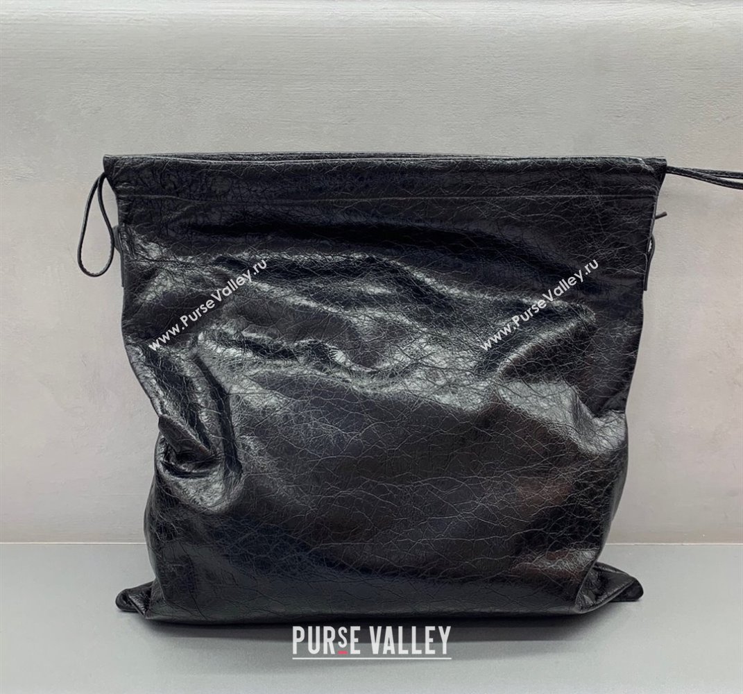 Balenciaga Shopper Large Dust Bag Crossbody Pouch in Black Arena lambskin, aged-silver hardware 2025 (JM-250408093)