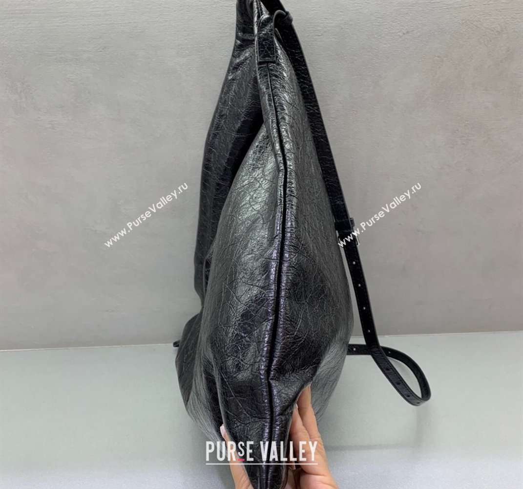 Balenciaga Shopper Large Dust Bag Crossbody Pouch in Black Arena lambskin, aged-silver hardware 2025 (JM-250408093)