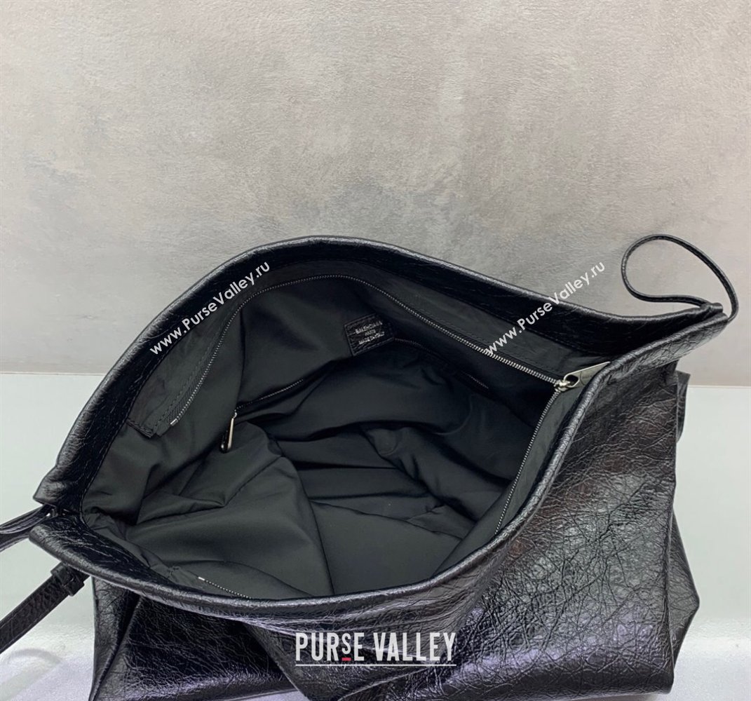 Balenciaga Shopper Large Dust Bag Crossbody Pouch in Black Arena lambskin, aged-silver hardware 2025 (JM-250408093)