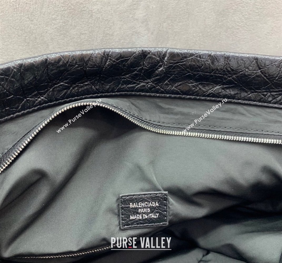 Balenciaga Shopper Large Dust Bag Crossbody Pouch in Black Arena lambskin, aged-silver hardware 2025 (JM-250408093)