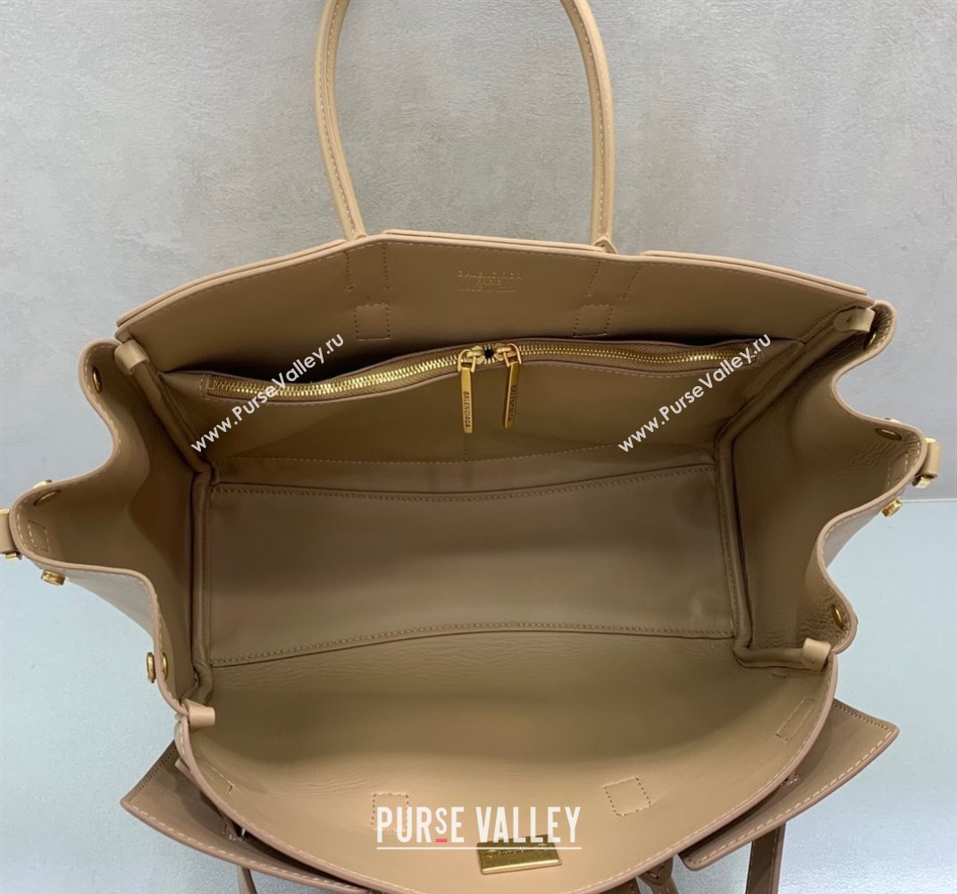 Balenciaga Bel Air Small Carry All Bag in latte beige smooth calfskin, aged-gold hardware 2025 (JM-250408094)
