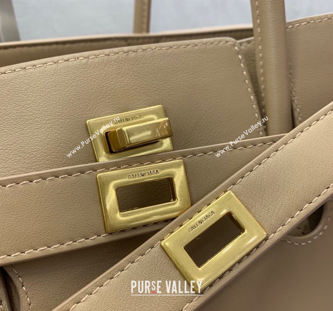 Balenciaga Bel Air Medium Carry All Bag in latte beige smooth calfskin, aged-gold hardware 2025 (JM-250408095)