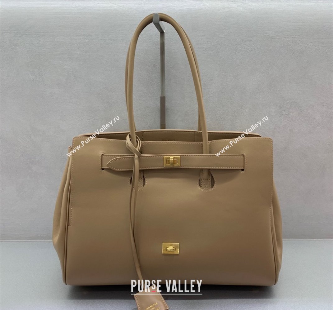 Balenciaga Bel Air Medium Carry All Bag in latte beige smooth calfskin, aged-gold hardware 2025 (JM-250408095)