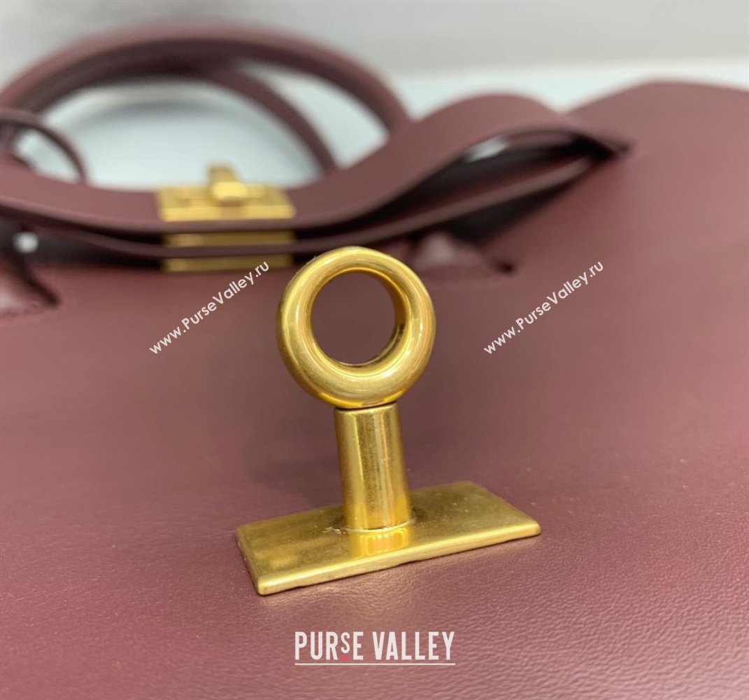 Balenciaga Bel Air Small Carry All Bag in dark burgundy smooth calfskin, aged-gold hardware 2025 (JM-250408096)