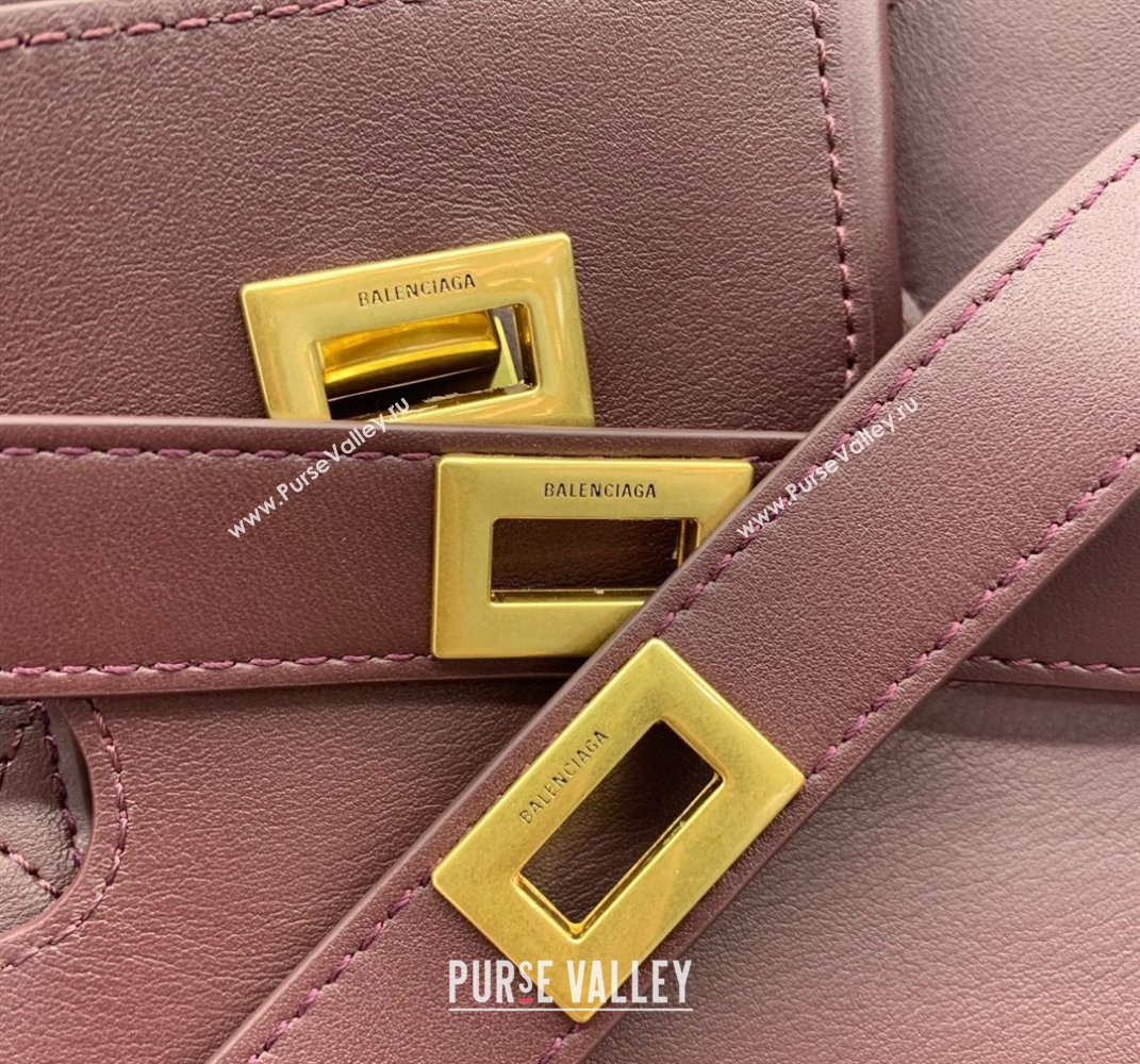 Balenciaga Bel Air Small Carry All Bag in dark burgundy smooth calfskin, aged-gold hardware 2025 (JM-250408096)