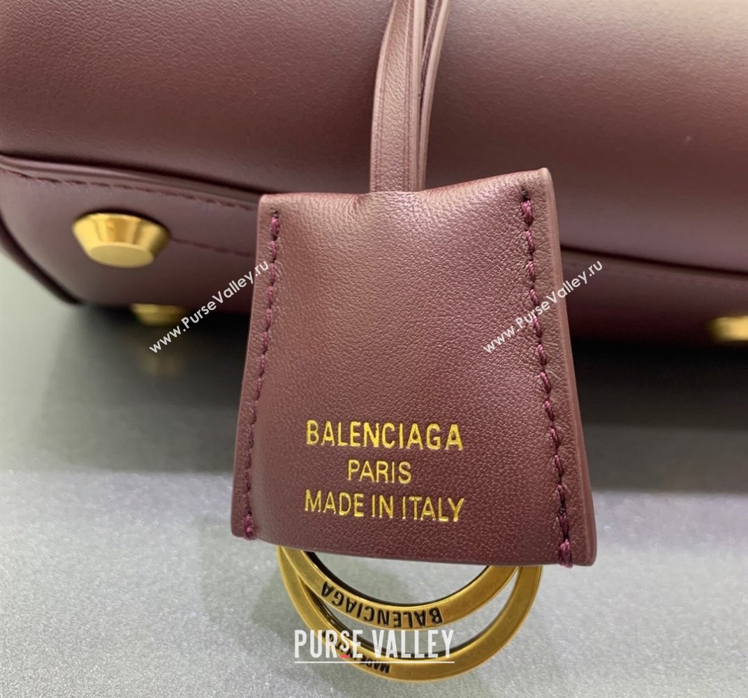 Balenciaga Bel Air Small Carry All Bag in dark burgundy smooth calfskin, aged-gold hardware 2025 (JM-250408096)