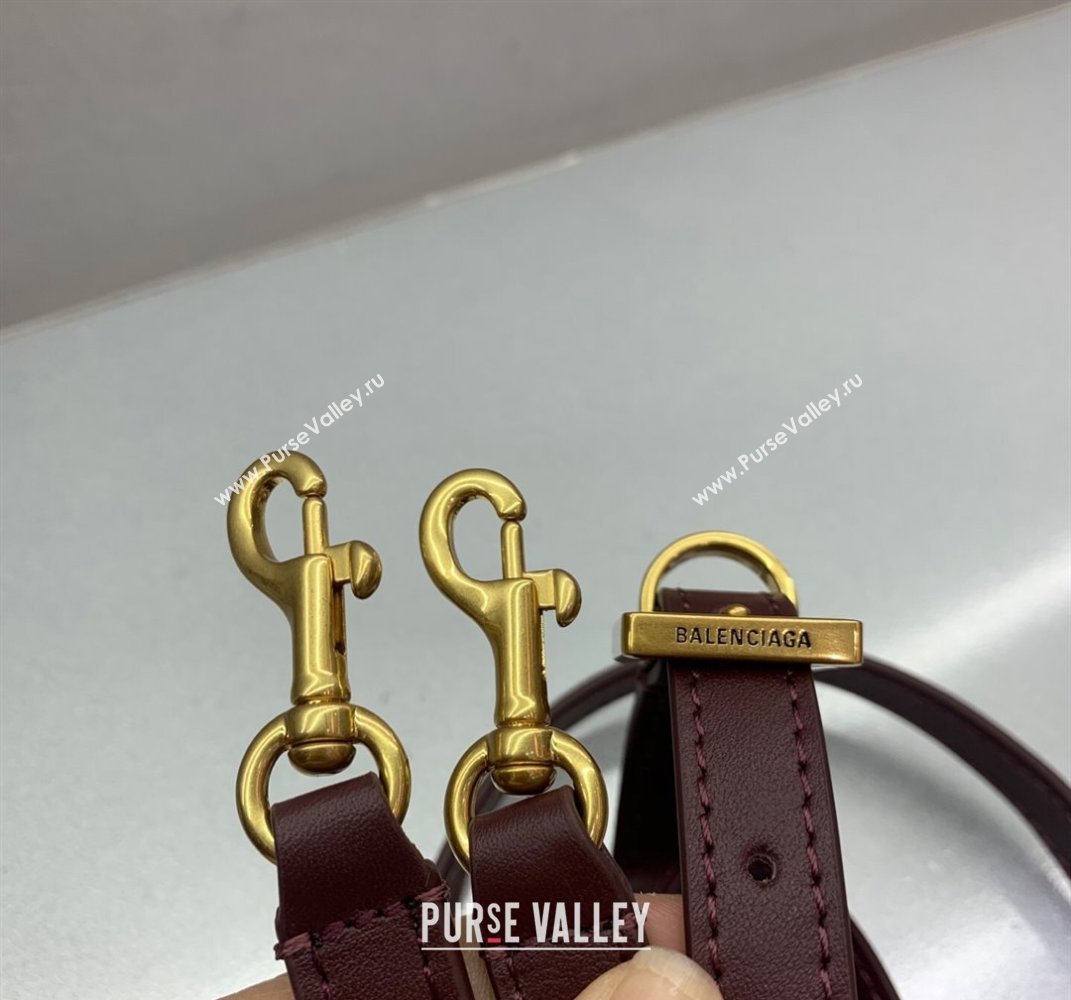 Balenciaga Bel Air Small Carry All Bag in dark burgundy smooth calfskin, aged-gold hardware 2025 (JM-250408096)