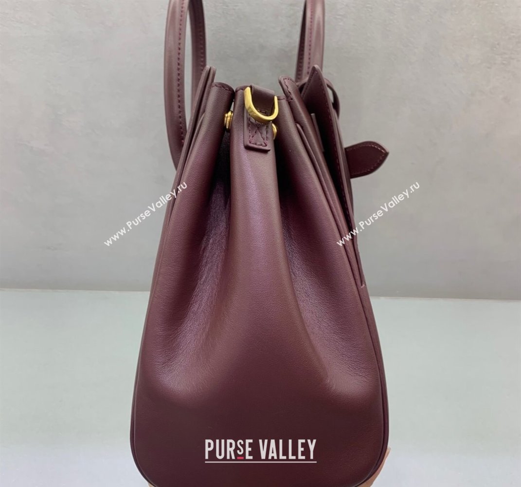Balenciaga Bel Air Small Carry All Bag in dark burgundy smooth calfskin, aged-gold hardware 2025 (JM-250408096)