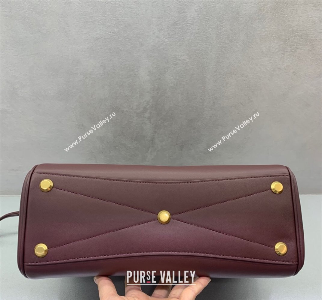Balenciaga Bel Air Small Carry All Bag in dark burgundy smooth calfskin, aged-gold hardware 2025 (JM-250408096)