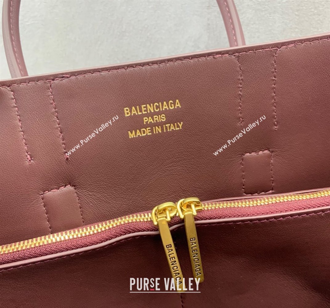 Balenciaga Bel Air Small Carry All Bag in dark burgundy smooth calfskin, aged-gold hardware 2025 (JM-250408096)