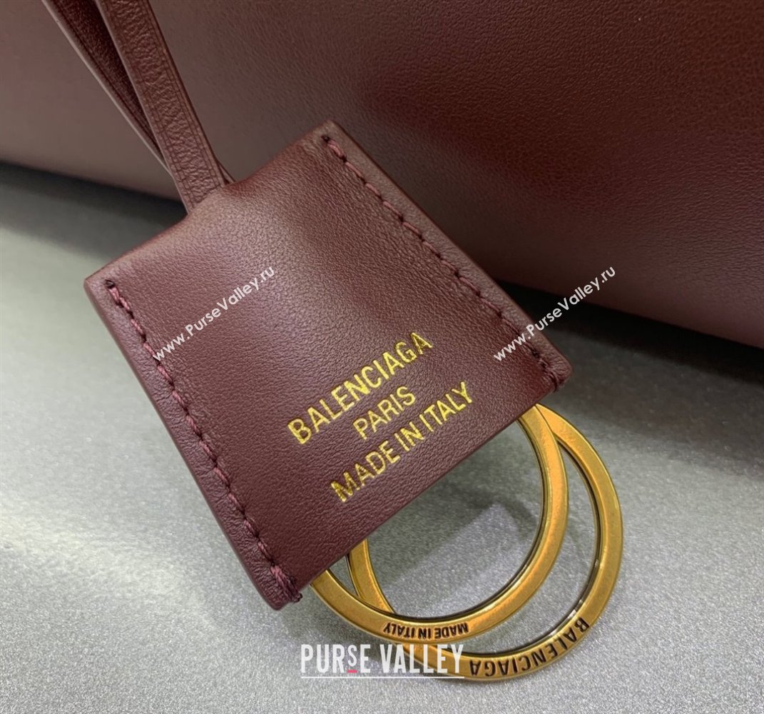 Balenciaga Bel Air Medium Carry All Bag in dark burgundy smooth calfskin, aged-gold hardware 2025 (JM-250408097)