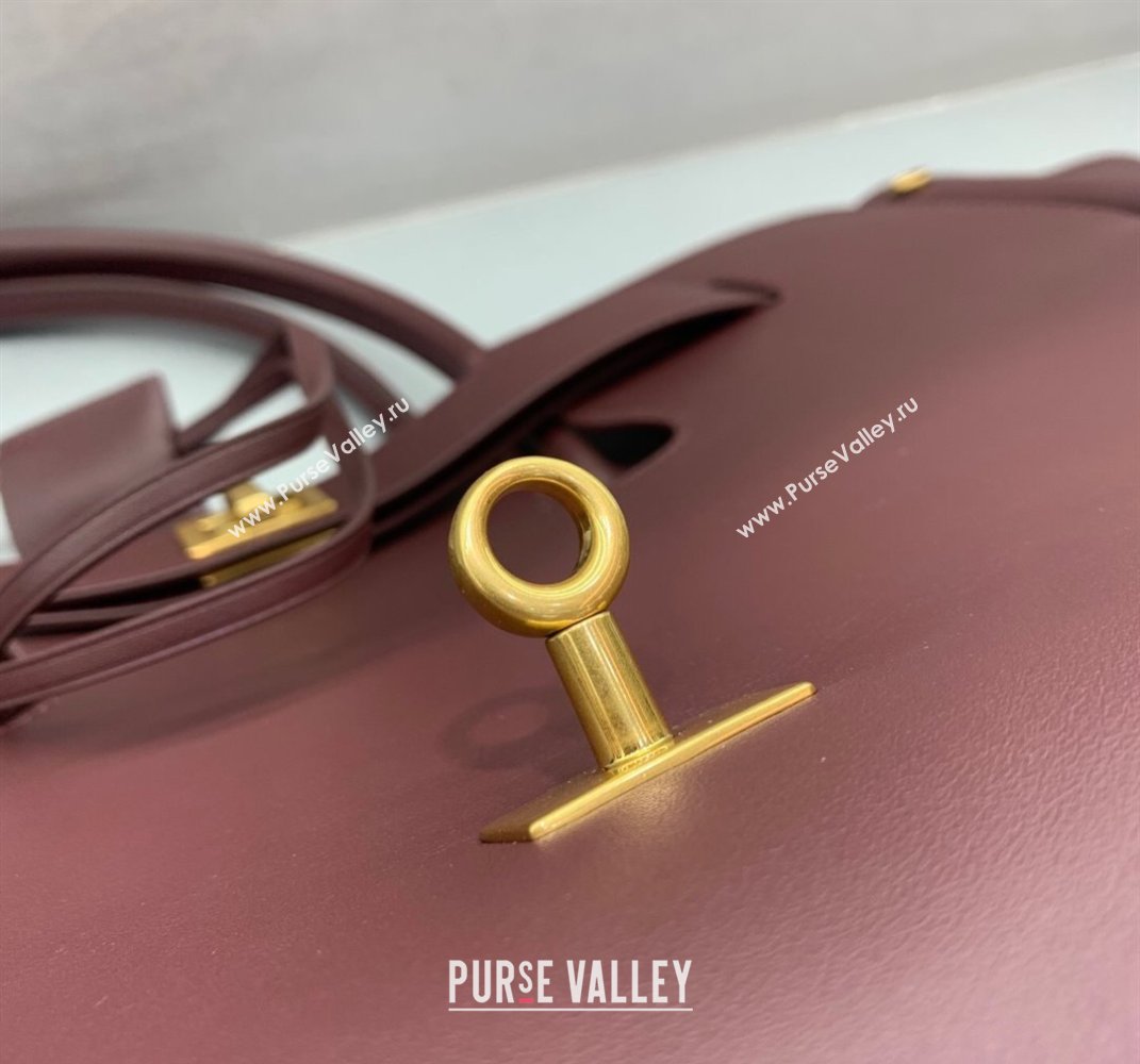 Balenciaga Bel Air Medium Carry All Bag in dark burgundy smooth calfskin, aged-gold hardware 2025 (JM-250408097)