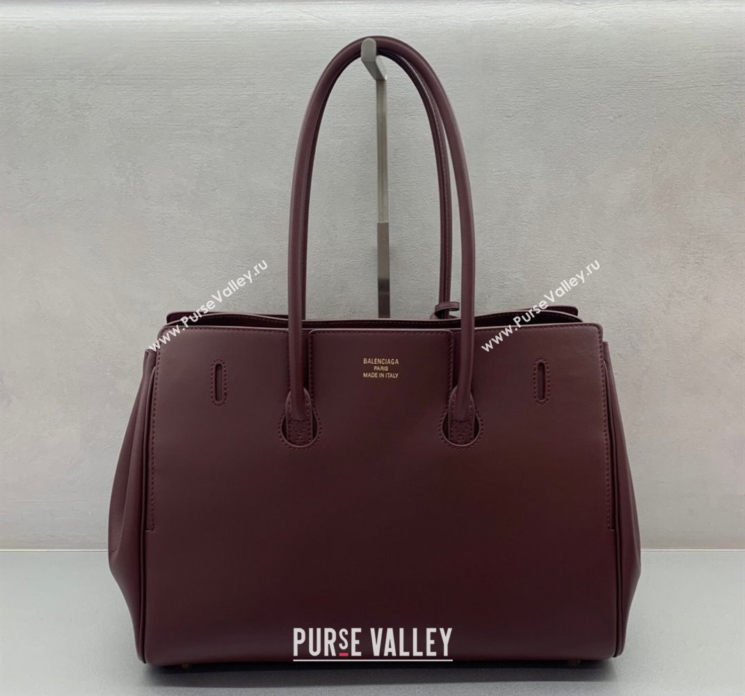 Balenciaga Bel Air Medium Carry All Bag in dark burgundy smooth calfskin, aged-gold hardware 2025 (JM-250408097)