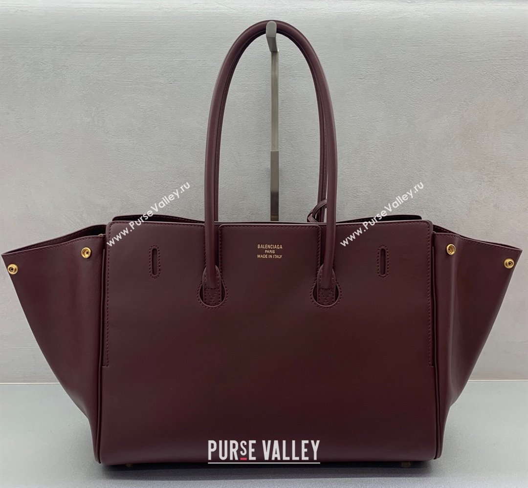 Balenciaga Bel Air Medium Carry All Bag in dark burgundy smooth calfskin, aged-gold hardware 2025 (JM-250408097)
