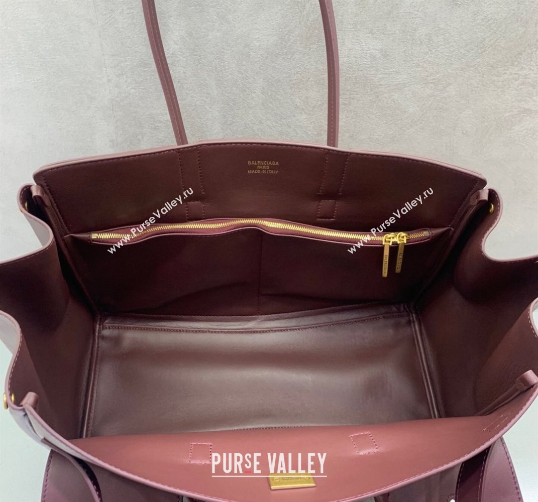 Balenciaga Bel Air Medium Carry All Bag in dark burgundy smooth calfskin, aged-gold hardware 2025 (JM-250408097)