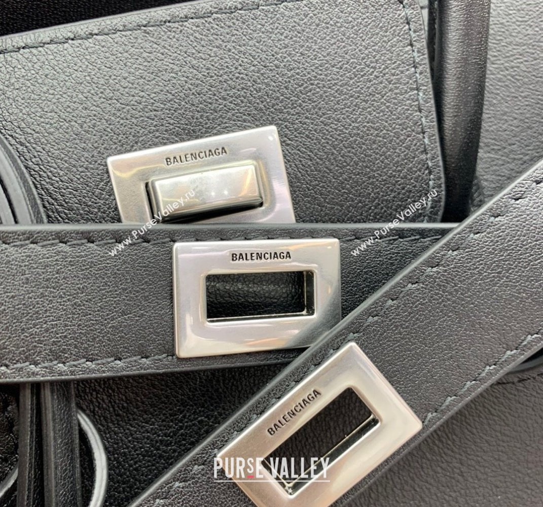 Balenciaga Bel Air Small Carry All Bag in black smooth calfskin, aged-silver hardware 2025 (JM-250408098)