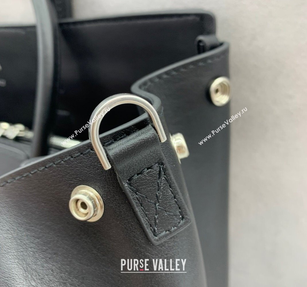 Balenciaga Bel Air Small Carry All Bag in black smooth calfskin, aged-silver hardware 2025 (JM-250408098)