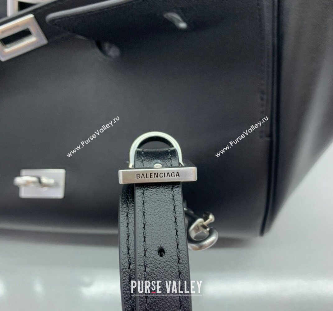 Balenciaga Bel Air Small Carry All Bag in black smooth calfskin, aged-silver hardware 2025 (JM-250408098)