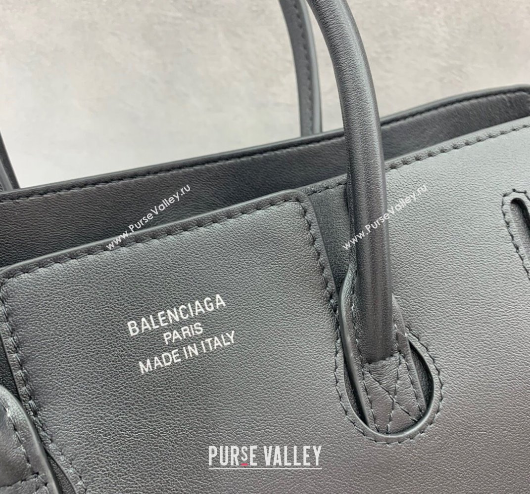 Balenciaga Bel Air Small Carry All Bag in black smooth calfskin, aged-silver hardware 2025 (JM-250408098)