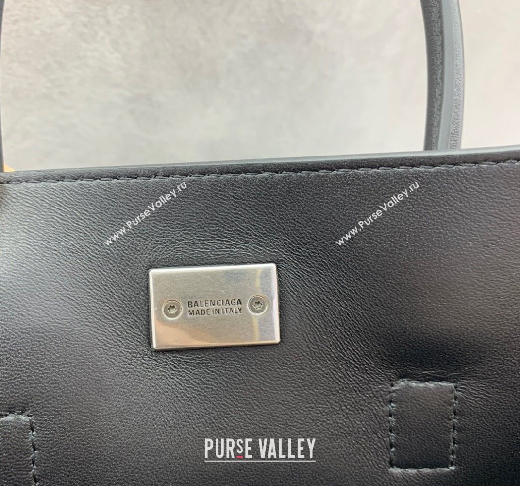 Balenciaga Bel Air Small Carry All Bag in black smooth calfskin, aged-silver hardware 2025 (JM-250408098)
