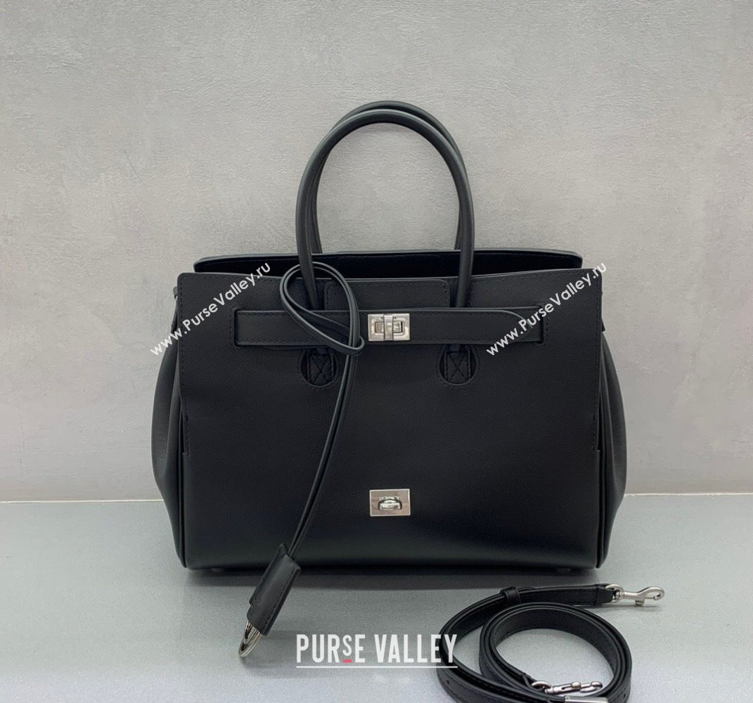 Balenciaga Bel Air Small Carry All Bag in black smooth calfskin, aged-silver hardware 2025 (JM-250408098)