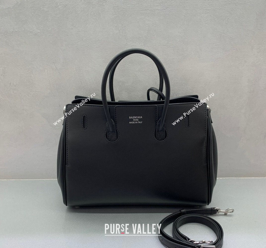 Balenciaga Bel Air Small Carry All Bag in black smooth calfskin, aged-silver hardware 2025 (JM-250408098)