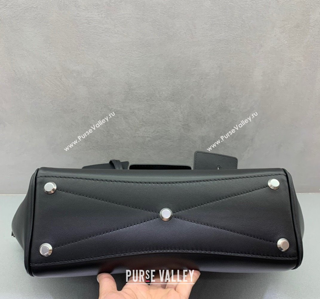 Balenciaga Bel Air Small Carry All Bag in black smooth calfskin, aged-silver hardware 2025 (JM-250408098)